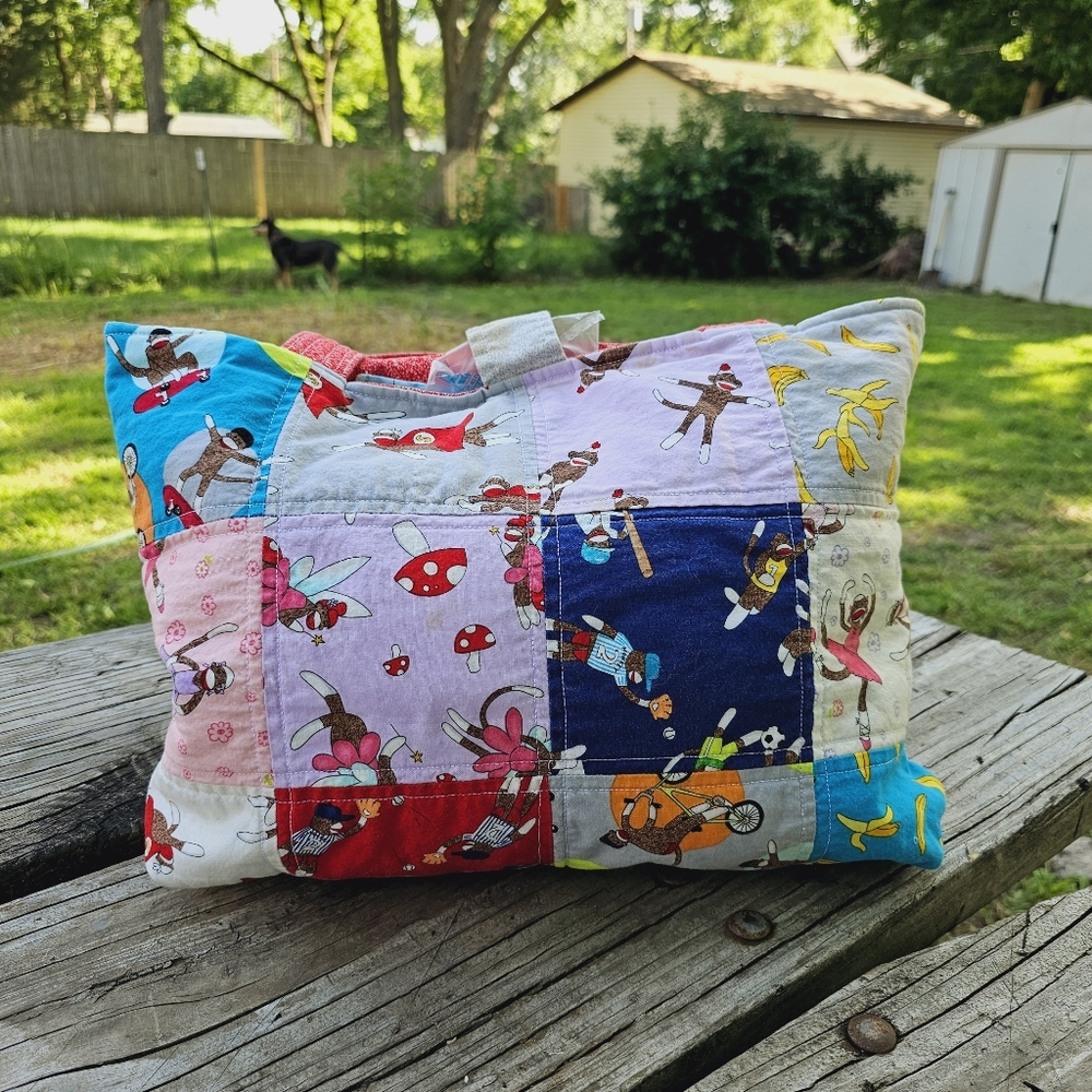 Handmade Large Sock Monkey Tote Bag with Pockets - Picture 2 of 9